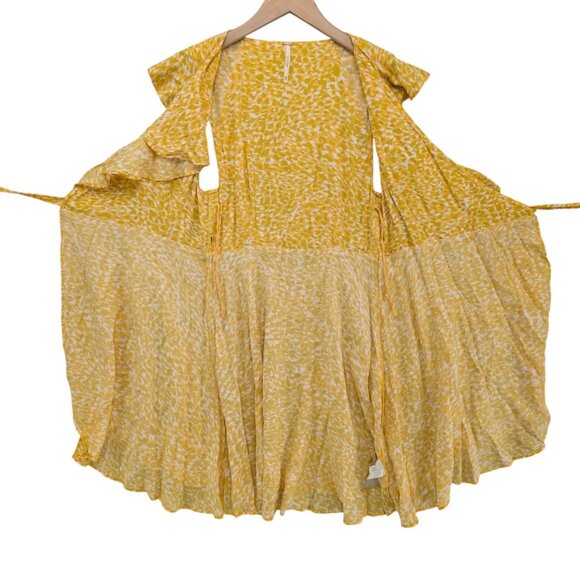 Free People French Quarter Mini Wrap Dress Yellow White Flutter Sleeve Size XS - Picture 4 of 11
